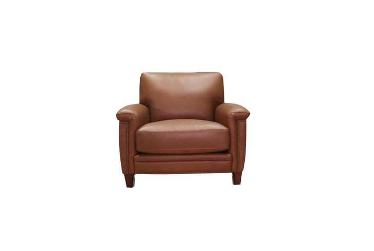 Sherwyn Nutmeg Leather Upholstered Accent Chair with Nailhead Trim
