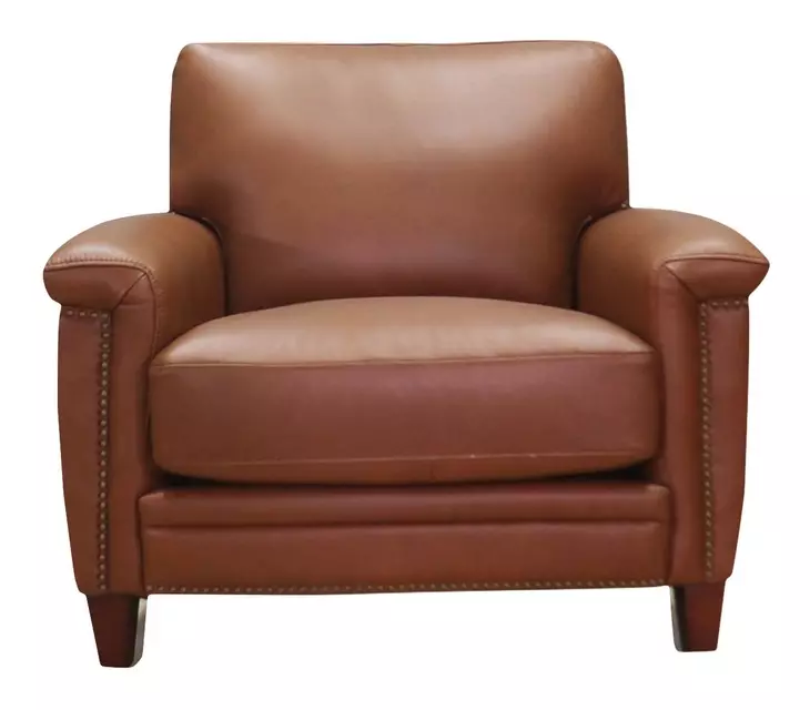 Sherwyn Nutmeg Leather Upholstered Accent Chair with Nailhead Trim