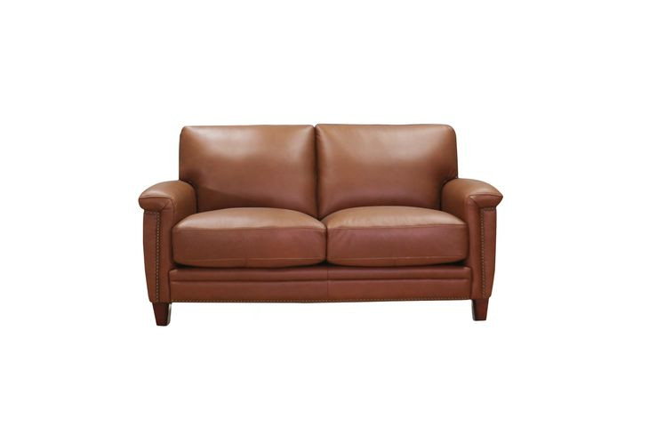 Sherwyn Nutmeg Leather 64" Loveseat with Nailhead Trim