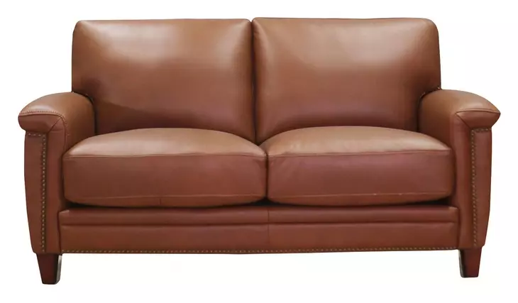 Sherwyn Nutmeg Leather 64" Loveseat with Nailhead Trim