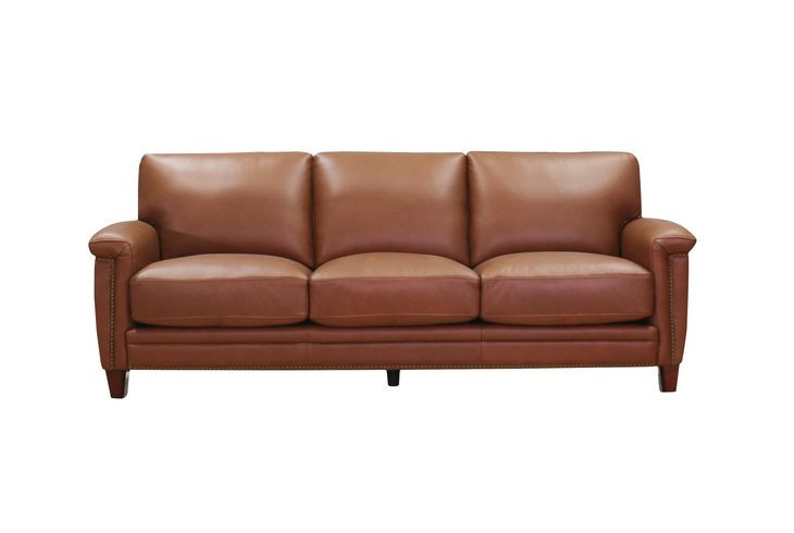 Sherwyn Nutmeg Leather 89" Sofa with Nailhead Trim