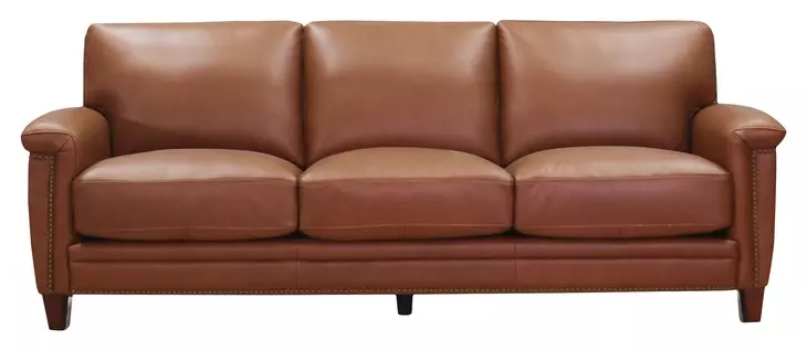Sherwyn Nutmeg Leather 89" Sofa with Nailhead Trim