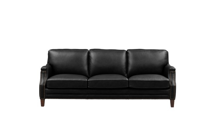 Camden Black Leather 87" Sofa with Nailhead Trim