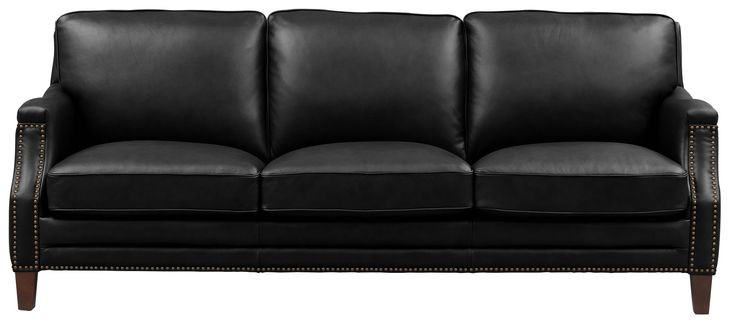 Camden Black Leather 87" Sofa with Nailhead Trim