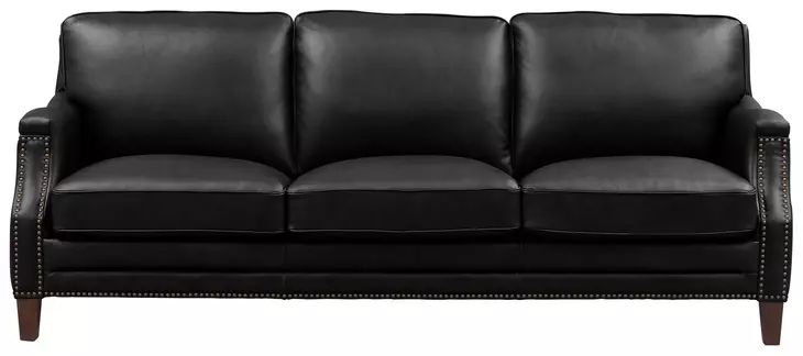 Camden Black Leather 87" Sofa with Nailhead Trim