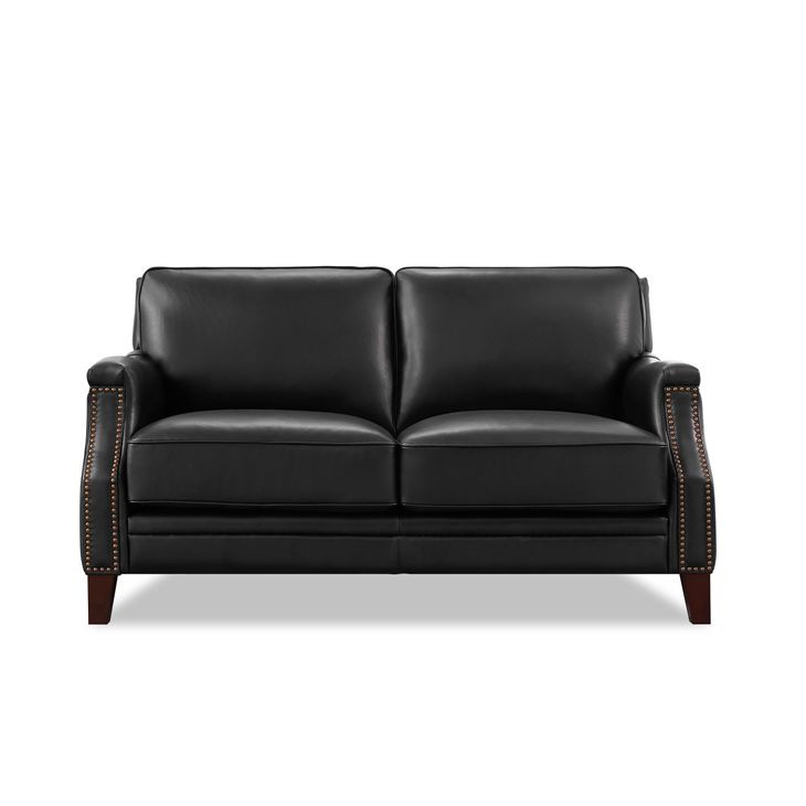 Camden Black Leather 61" Loveseat with Nailhead Trim
