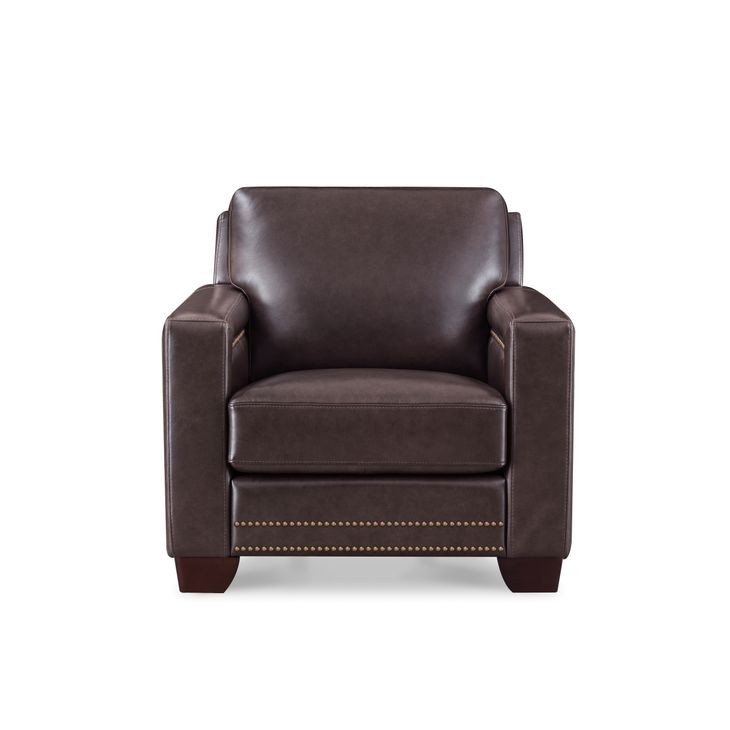 Aldercrest Brown Leather Upholstered Accent Chair with Nailhead Trim