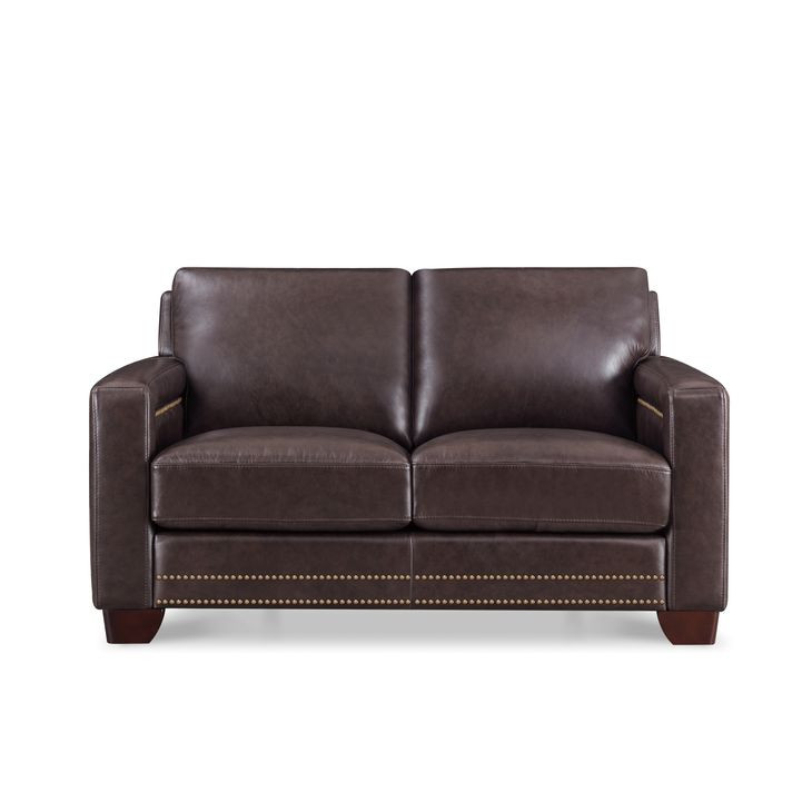 Aldercrest Brown Leather 60" Loveseat with Nailhead Trim