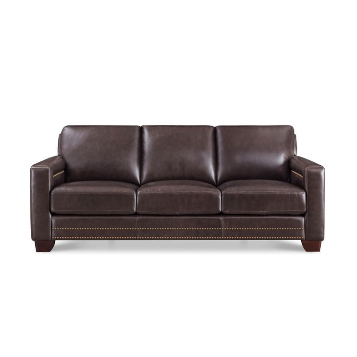 Aldercrest Brown Leather 84" Sofa with Nailhead Trim