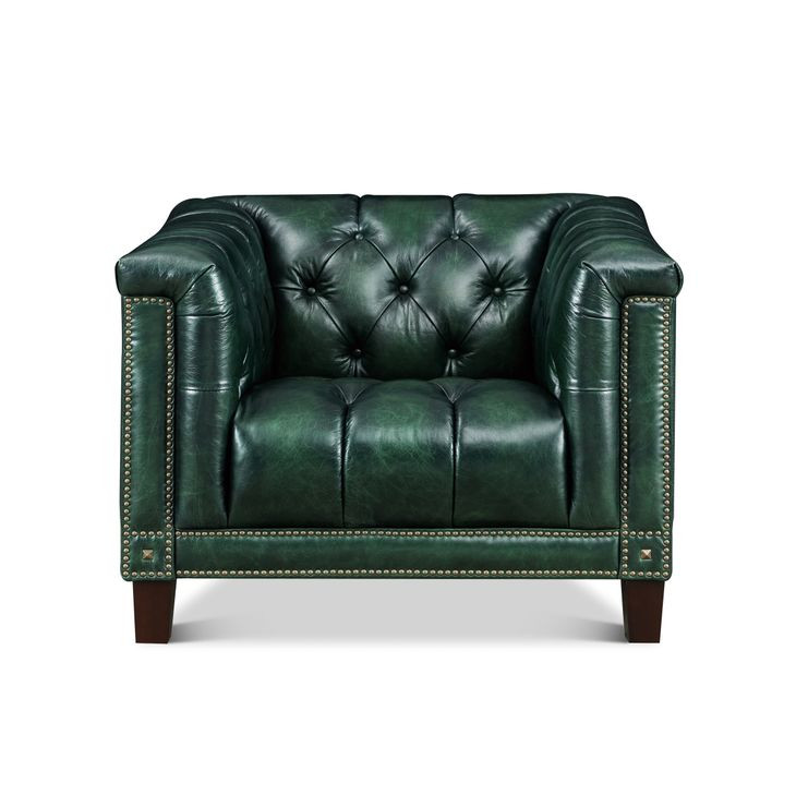 Picavel Green Leather Upholstered Accent Chair with Nailhead Trim