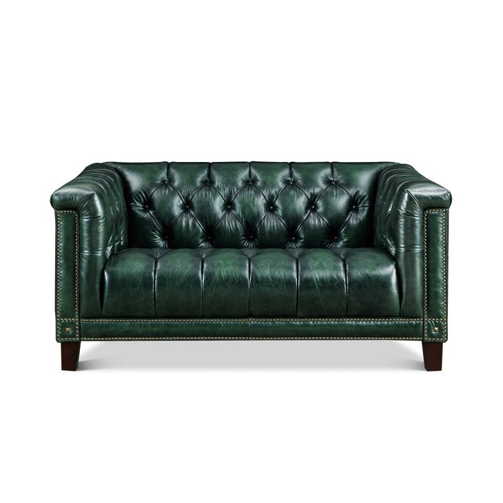 Picavel Green Leather 65" Loveseat with Nailhead Trim