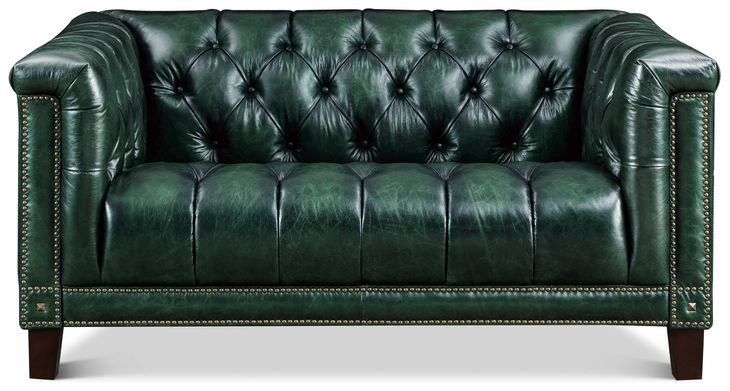 Picavel Green Leather 65" Loveseat with Nailhead Trim