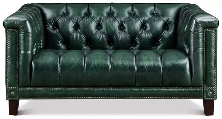 Picavel Green Leather 65" Loveseat with Nailhead Trim