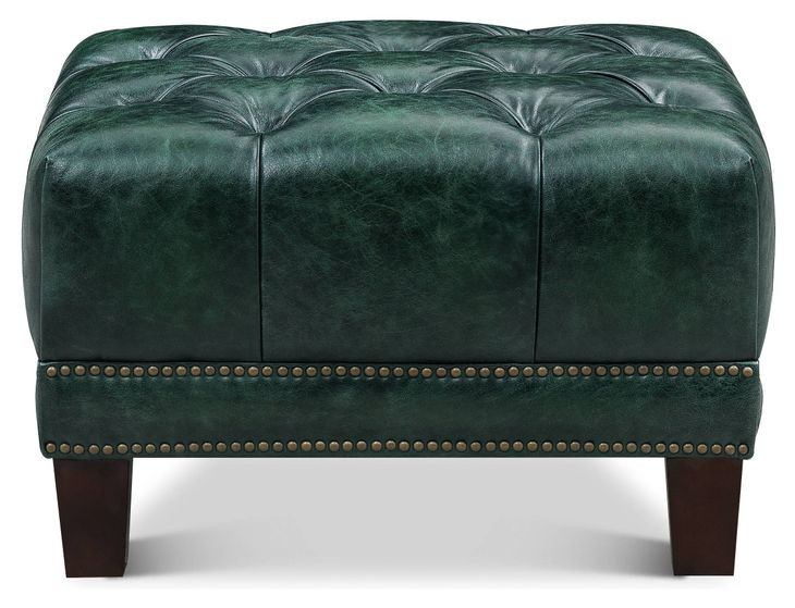Picavel Green Leather Upholstered Rectangular Ottoman with Nailhead Trim