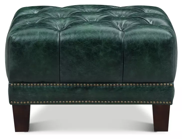 Picavel Green Leather Upholstered Rectangular Ottoman with Nailhead Trim