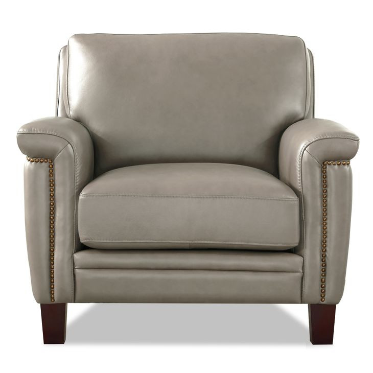 Sherwyn Stone Leather Upholstered Accent Chair with Nailhead Trim