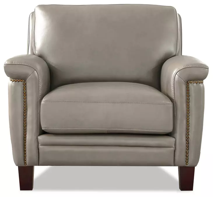 Sherwyn Stone Leather Upholstered Accent Chair with Nailhead Trim