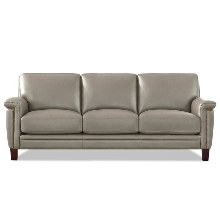 Sherwyn Stone Leather 89" Sofa with Nailhead Trim