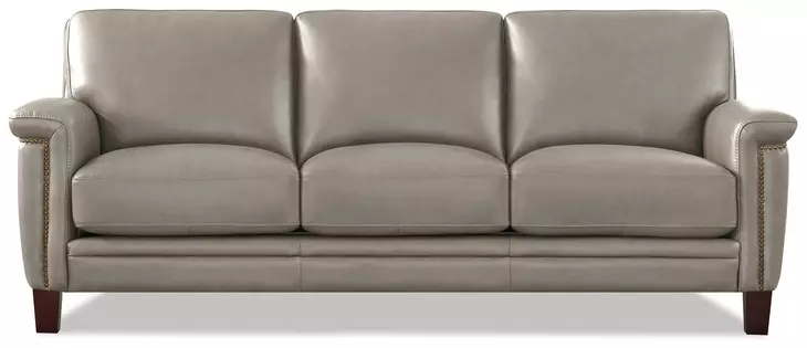 Sherwyn Stone Leather 89" Sofa with Nailhead Trim