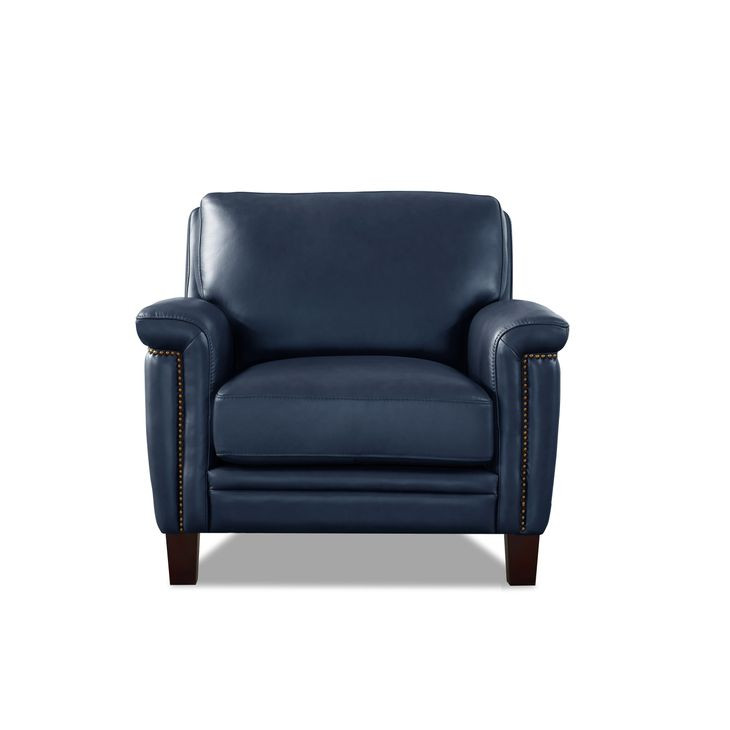 Sherwyn Navy Leather Upholstered Accent Chair with Nailhead Trim