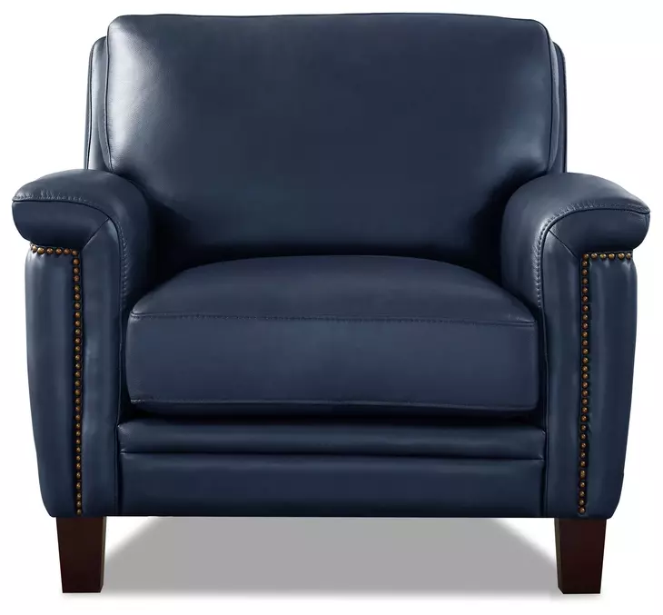 Sherwyn Navy Leather Upholstered Accent Chair with Nailhead Trim