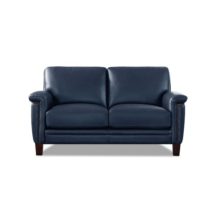Sherwyn Navy Leather 64" Loveseat with Nailhead Trim