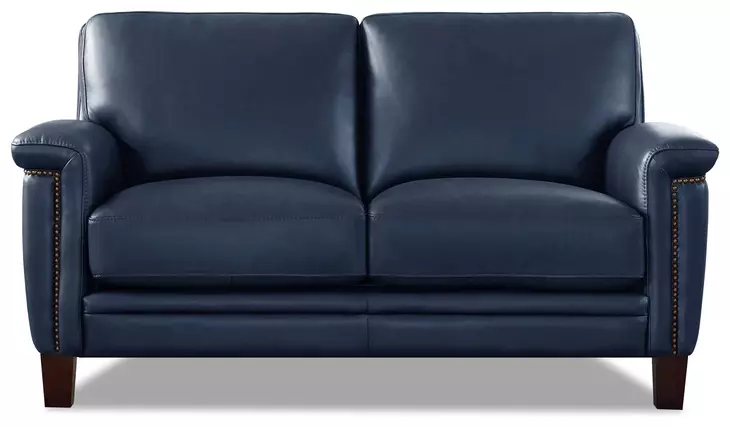Sherwyn Navy Leather 64" Loveseat with Nailhead Trim