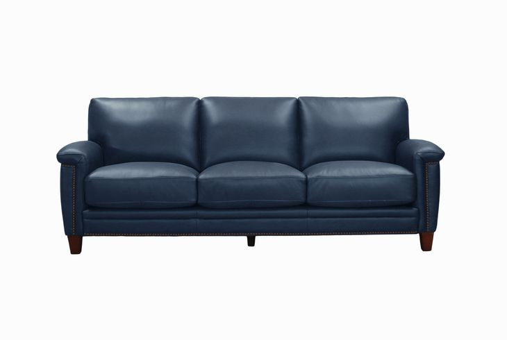 Sherwyn Navy Leather 89" Sofa with Nailhead Trim