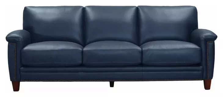 Sherwyn Navy Leather 89" Sofa with Nailhead Trim