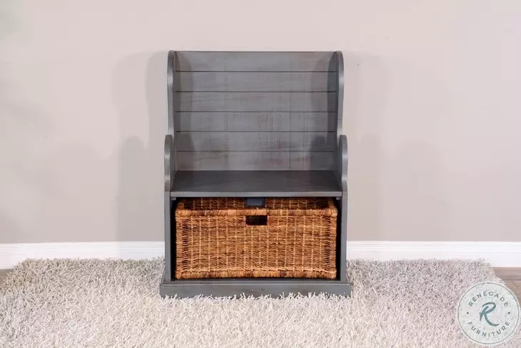 Golden Hearth Little Boy 31" Accent Bench with Rattan Basket