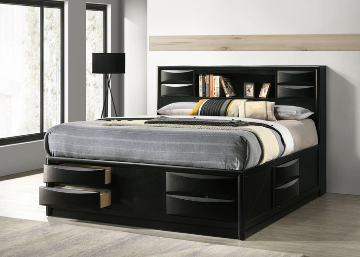 Briana Black California King Storage Platform Bed with Bookcase