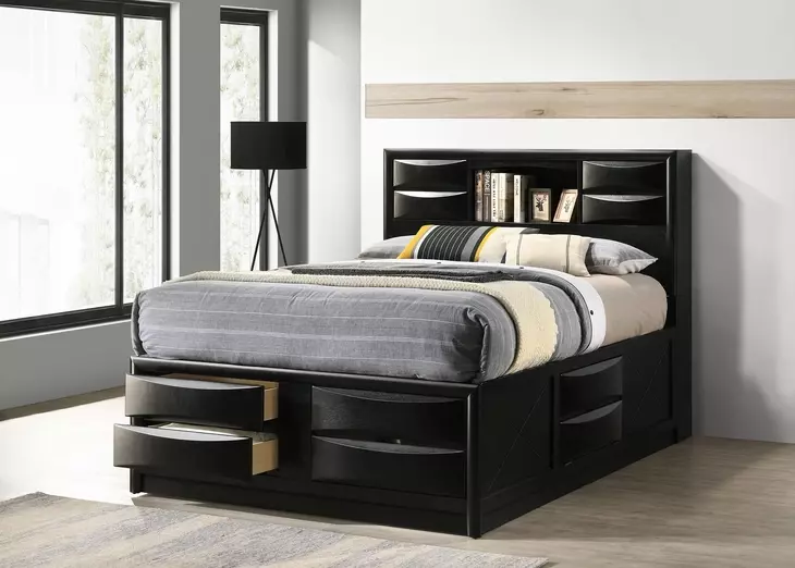 Briana Black Queen Storage Bookcase Bed