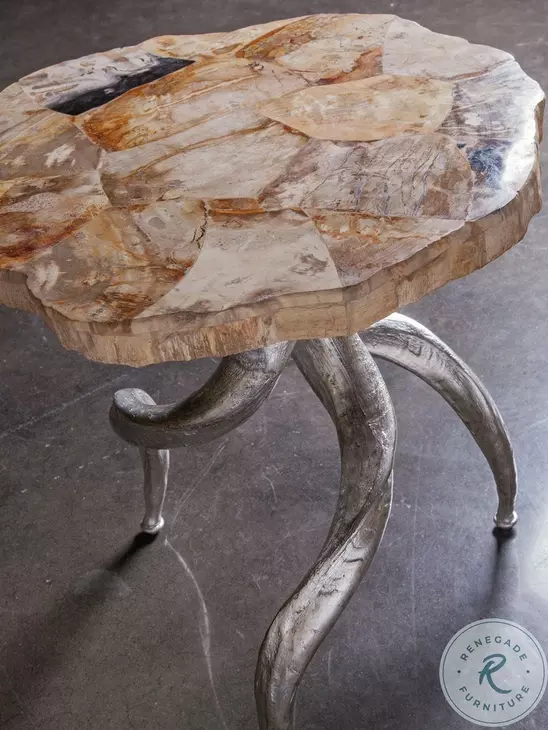 Signature Designs Petrified Wood And Silver Leaf Valance Spot Table