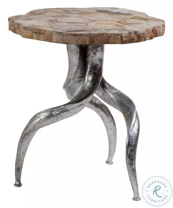 Signature Designs Petrified Wood And Silver Leaf Valance Spot Table