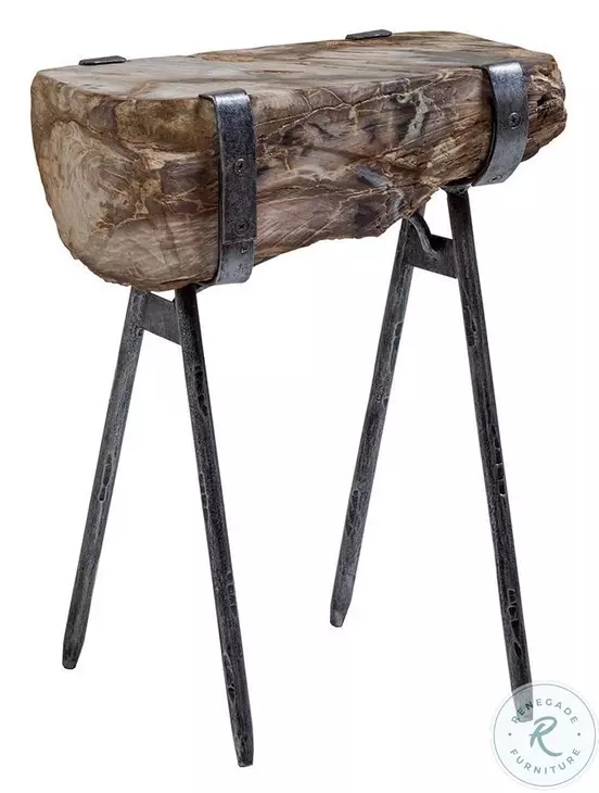 Signature Designs Petrified Wood And Antiqued Iron Wyatt Spot Table