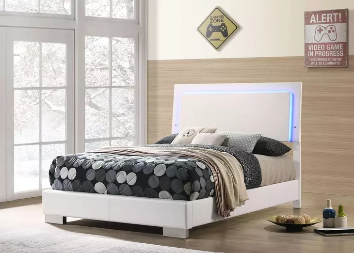 Felicity Gloss White Full Panel Bed With LED Lighting