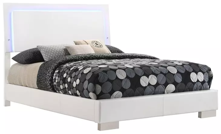 Felicity Gloss White Full Panel Bed With LED Lighting