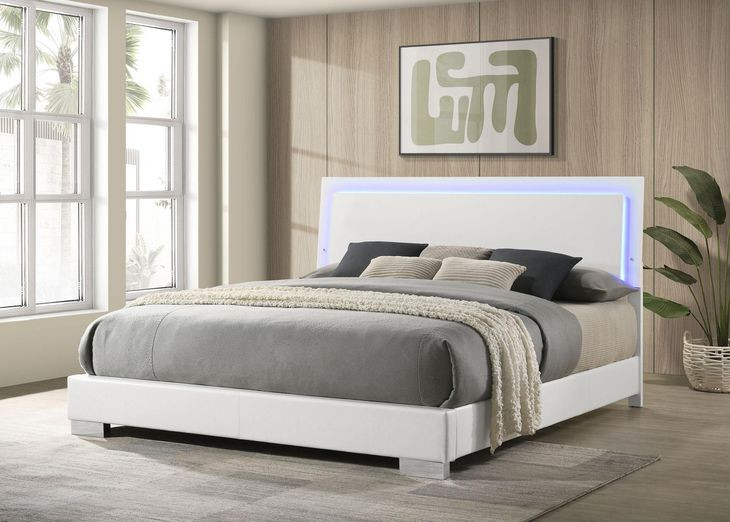 Felicity Gloss White King Panel Bed With LED Lighting