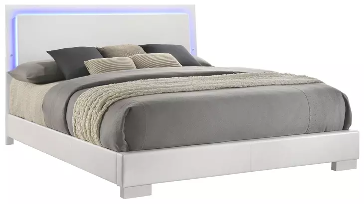 Felicity Gloss White King Panel Bed With LED Lighting