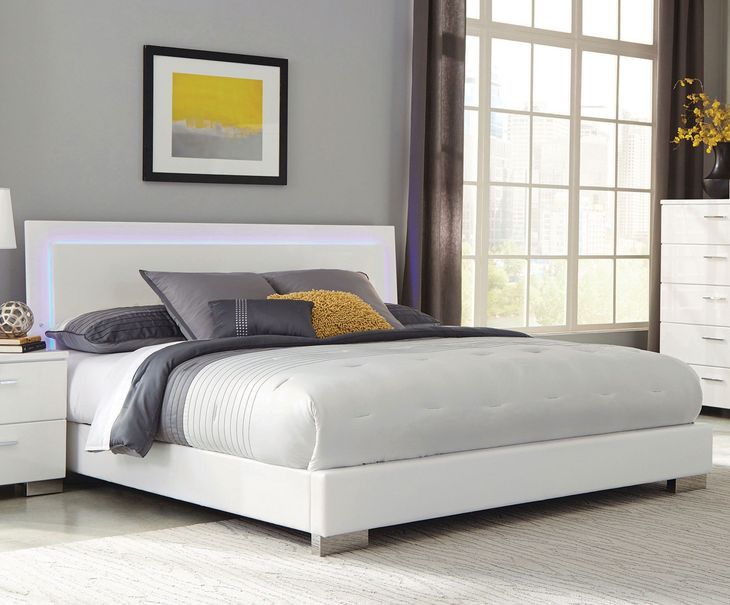 Felicity White California King Upholstered Panel Bed with LED Light