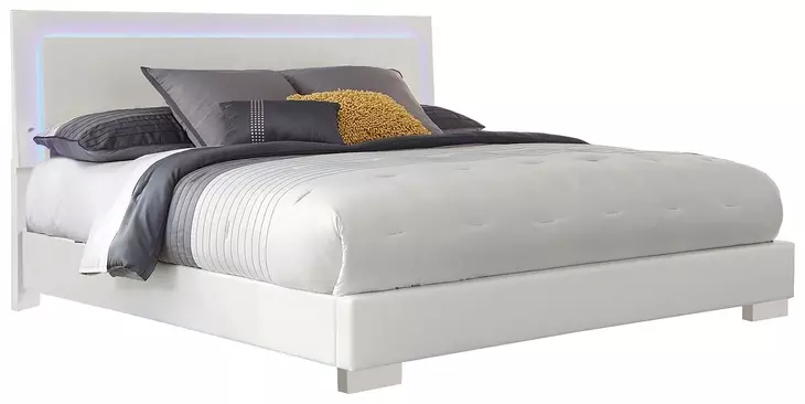 Felicity White California King Upholstered Panel Bed with LED