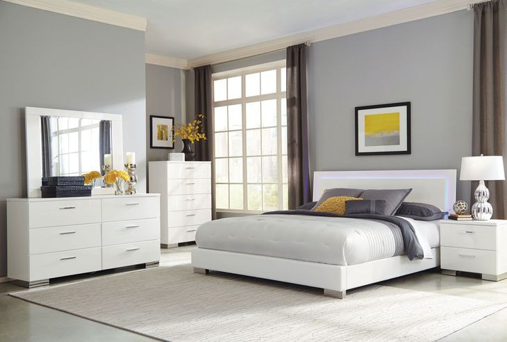 Felicity White California King Upholstered Panel Bed with LED Light