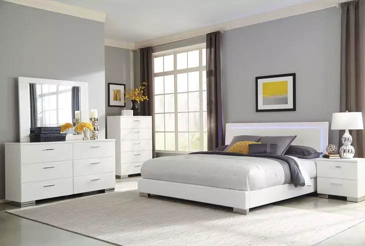 Felicity White California King Upholstered Panel Bed with LED