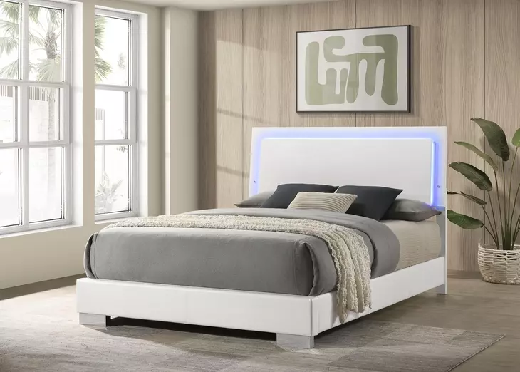 Felicity Gloss White Queen Panel Bed With LED Lighting