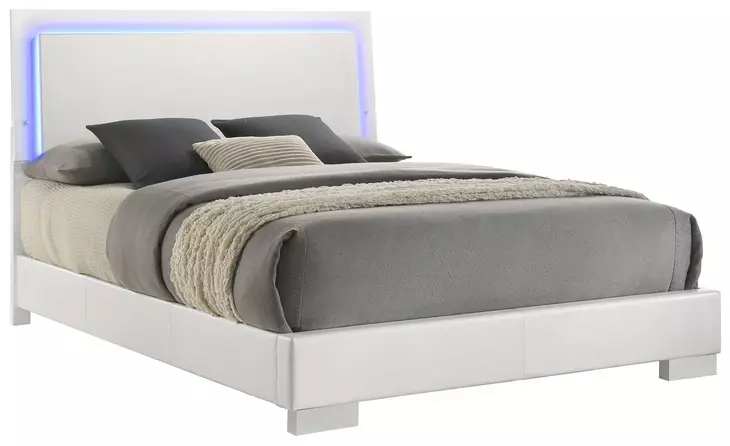 Felicity Gloss White Queen Panel Bed With LED Lighting