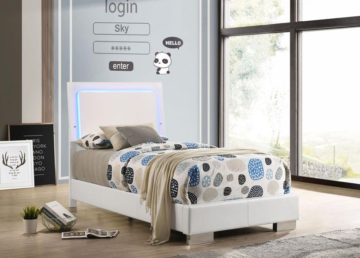 Felicity Gloss White Twin Panel Bed With LED Lighting