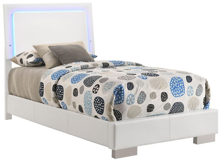 Felicity Gloss White Twin Panel Bed With LED Lighting