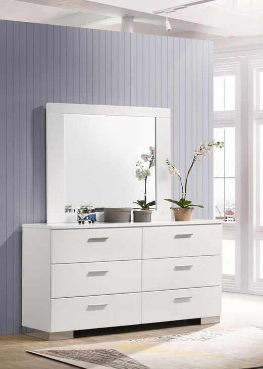 Felicity White High Gloss 6 Drawer Dresser with Mirror