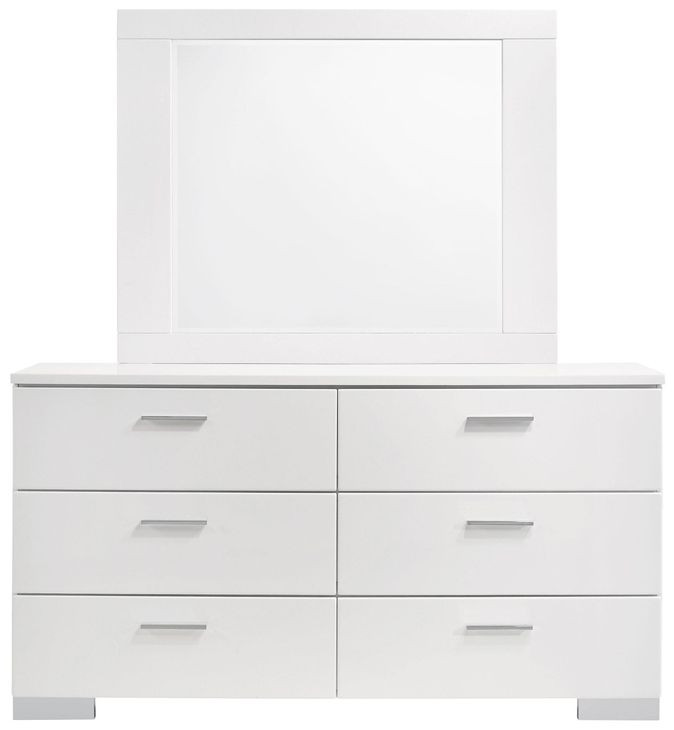 Felicity White High Gloss 6 Drawer Dresser with Mirror