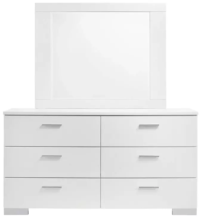 Felicity White High Gloss 6 Drawer Dresser with Mirror